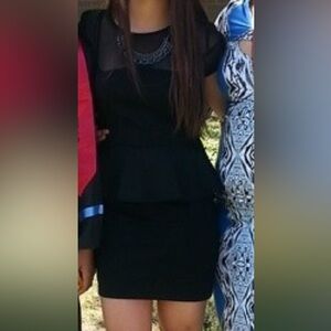 Black Peplum Mesh Dress